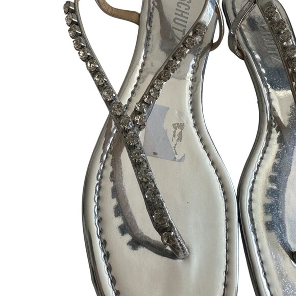 SCHUTZ Silver Rhinestone Thong Sandals Size 38 / US 8 - Picture 3 of 8